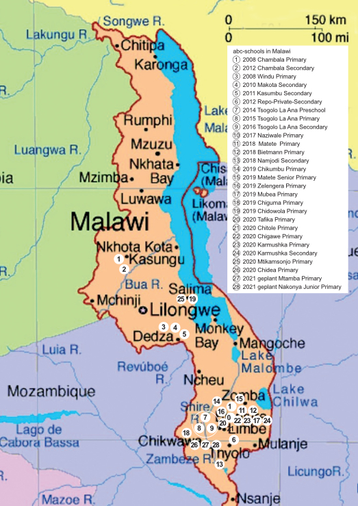 Karte abc-Schulen Malawi